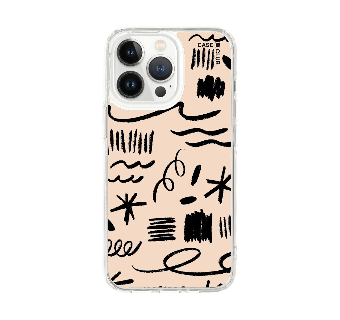 iphone 13 pro clear case black & white brush
